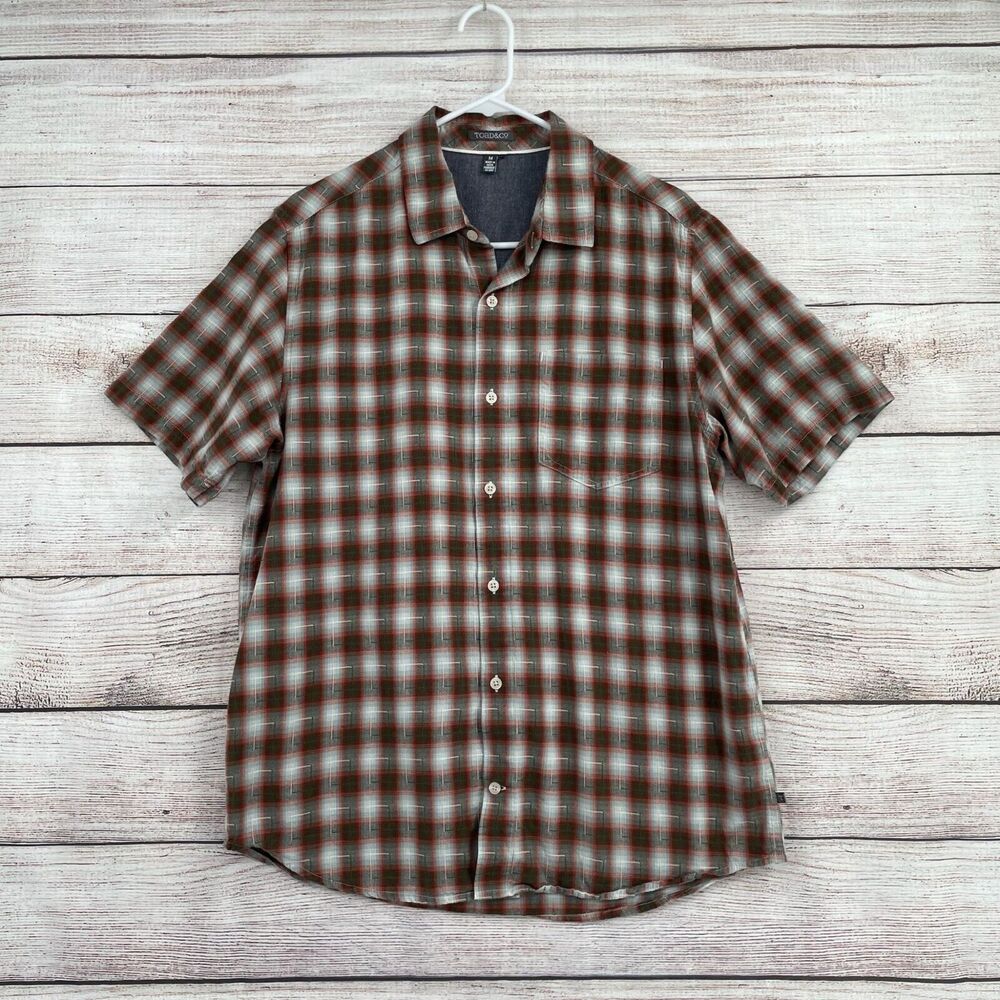 Toad&Co Organic‎ Cotton Plaid Button Down Shirt Men's Size M Gray/Blue/Red